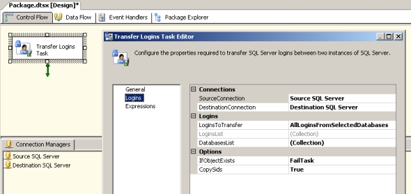 SSIS Transfer Logins Task component